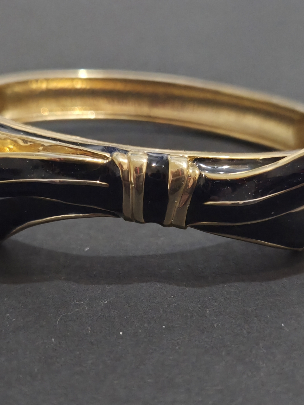 Monet-style Bracelet Clamp Gold Tone & Black Enamel Bow Bangle